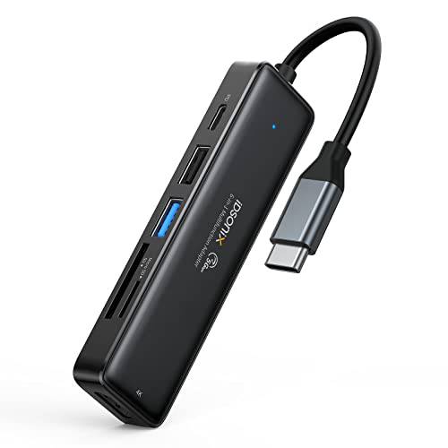 USB C 허브, iDsonix USB-C 멀티포트 USB 허브 6-in-1 4K HDMI, 55W 파워 Delivery, USB 3.0 데이터 포트 맥북 프로/ 에어 서피스 프로,  플래시드라이브, 휴대용 HDD and More