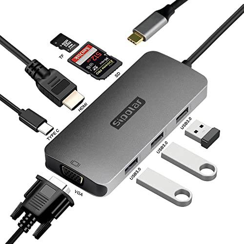 Sipolar USB C 허브, 8 in 1 USB 어댑터 멀티포트 타입 C 어댑터 4K HDMI, USB-C 100W PD 충전, 5Gpbs USB 3.0, SD& TF 카드 리더, 리더기 and VGA 포트 맥북, 갤럭시, 노트, XPS and More