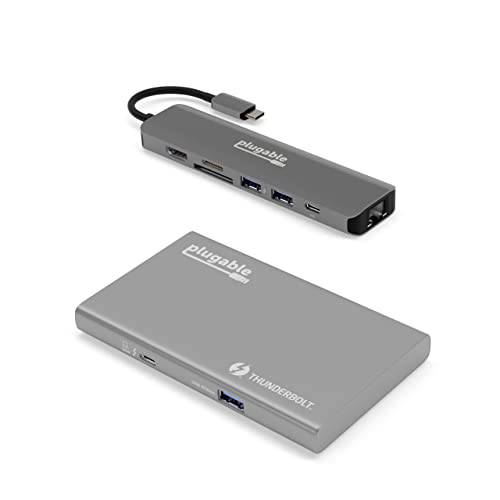 Plugable USB4 허브 번들,묶음 포함 USB-C to 4K HDMI 어댑터 and 7-in-1 멀티포트 어댑터 이더넷, 싱글 8K or 듀얼 4K 디스플레이, 60W 충전, 호환가능한 썬더볼트 4/ 3 Macs and Thunderbol