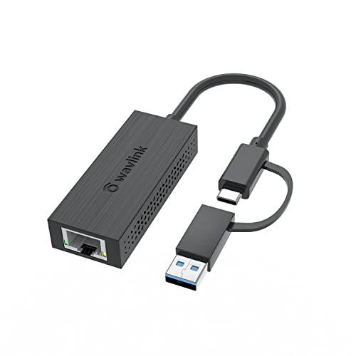 USB C to 이더넷 어댑터, WAVLINK 2.5G 2-in-1 USB 3.2 타입 A/ 타입 C to 2.5 기가비트 RJ45 랜 네트워크 휴대용 케이블 컨버터, 변환기, 호환가능한 마이크로소프트 윈도우, Mac OS, iPadOS and More-Black