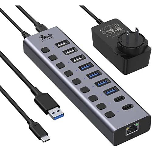 USB C 허브 어댑터 맥북 프로 2020 and 범용 전원 USB 3.0/ USB C 허브, 10-Port USB 분배기 이더넷 포트