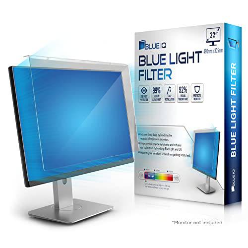 BlueIQ 21.5-22 인치 컴퓨터 블루라이트 차단 화면보호필름, 액정보호필름 Anti-UV 아이 프로텍트 필터 필름 대각선 20, 20.2, 21.5, 21.6, 22 인치 16:9/ 16:10 와이드스크린 데스크탑 PC Monitor(19.29x12.0LxW)