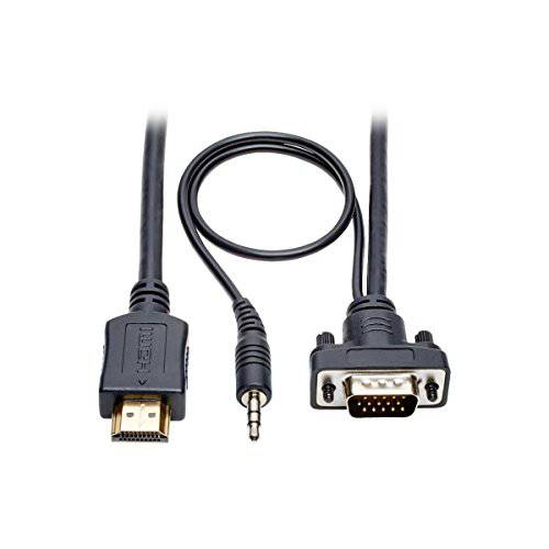 Tripp 라이트 HDMI to VGA+  오디오 어댑터 컨버터, 변환기 케이블 액티브 로우 프로파일 HD15+ 3.5mm M/ M 1080p @ 60Hz 15ft 15’ (P566-015- VGA-A), 블랙
