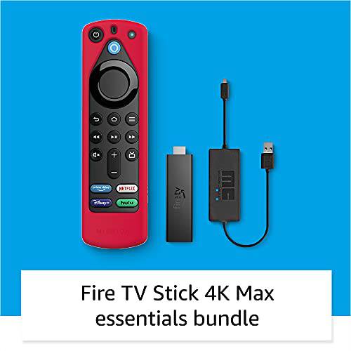 파이어 TV 스틱 4K 맥스 에센셜 번들,묶음 USB 파워 케이블 and 리모컨 커버 (레드)
