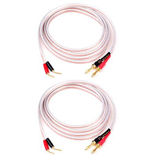 2 팩 핀 타입 플러그 to 바나나 Male 플러그 스피커 Cable，Audiophile 14 AWG OFC 스피커 Wire(2M(6.6FT), 2 핀 to 2 바나나 플러그)