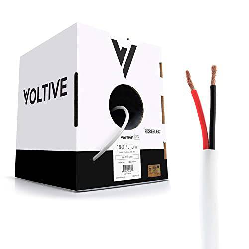 Voltive 18/ 2 Plenum 저전압 와이어, 500ft,  화이트 - Stranded 베어 구리 - UL Listed CL3P Rated - 알람/ 세큐리티, LED 라이트닝, 오디오/ 스피커