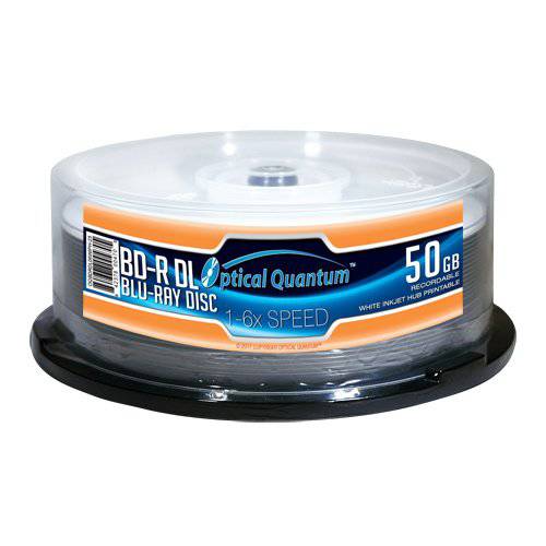 광학 Quantum 6X 50GB BD-R DL 화이트 잉크젯 인쇄가능 Blu-ray 더블 레이어 기록가능 미디어, 25-Disc Spindle