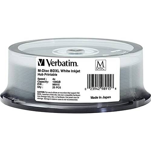 Verbatim M 디스크 BDXL 100GB 4X 화이트 잉크젯 허브 인쇄가능 - 25pk Spindle (98915)