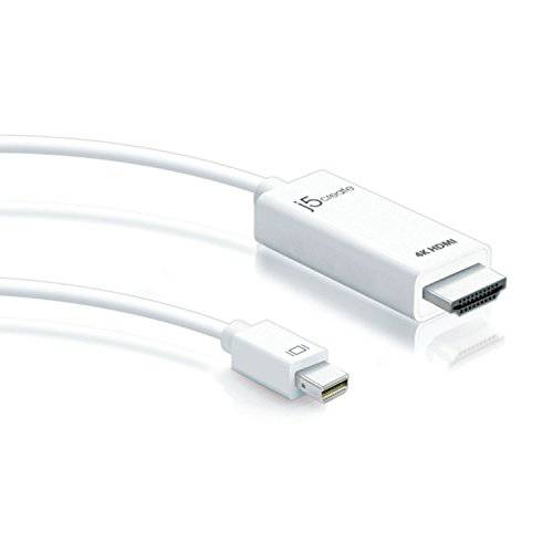 j5create 미니디스플레이포트, 미니 DP to 4K HDMI 케이블- 지원 up to 4K x 2k @ 30Hz& 3D 비디오 formats Over HDMI | 6 FT (화이트) 어댑터 | 호환가능한 윈도우, Mac, 노트북, etc