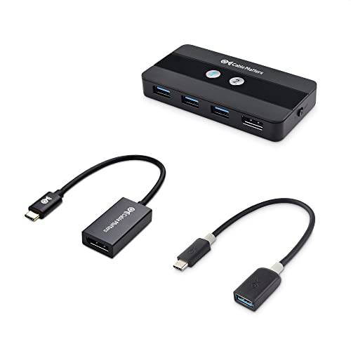 케이블 Matters USB 3.0 KVM 스위치 DisplayPort,DP 1.4 2 컴퓨터, USB C to DisplayPort,DP 1.4 어댑터, and USB C to USB 어댑터 번들,묶음