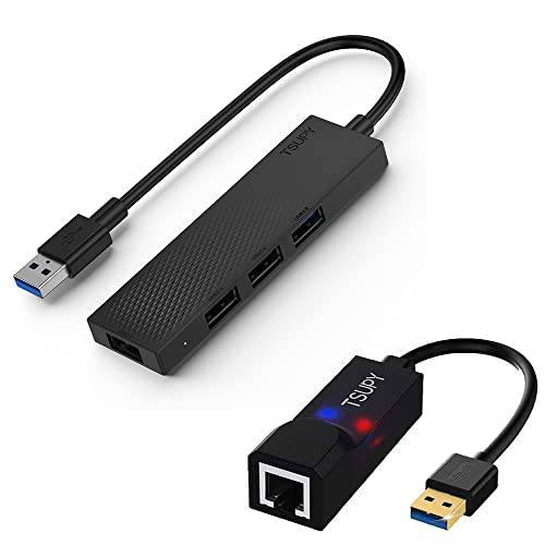 TSUPY USB 3.0 허브 4-Port USB 허브 USB 3.0 데이터 허브 Ultra-Slim USB 허브, USB 3.0 네트워크 어댑터 TSUPY USB to RJ45 기가비트 이더넷 컨버터, 변환기 3.0 허브