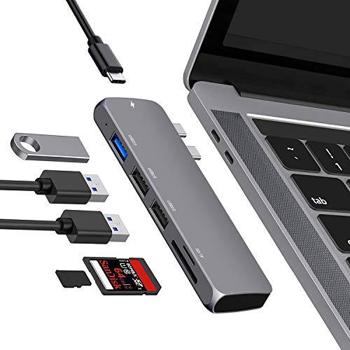 Mac USB 어댑터, 6in1 USB C 어댑터 맥북 프로/ 맥북 에어 13 15 16 2020 2019 2018 USB 3.0 포트, SD/ TF 카드 리더, 리더기, 썬더볼트 3 포트 4K HDMI, 100W PD, USB C 데이터 전송