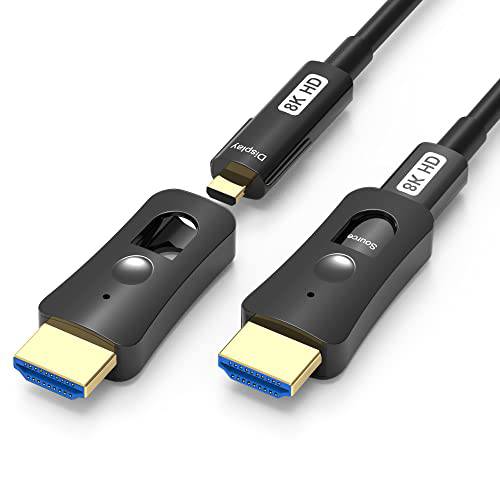 8K 파이버 Optic HDMI 케이블 100ft, DGHUMEN 탈착식 롱 HDMI 케이블 (HDMI 2.1, 48Gpbs, 8K@60Hz, 4K@120Hz) 듀얼 마이크로 HDMI and 스탠다드 HDMI 커넥터