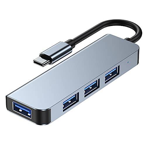 NC USB c 어댑터, 4 포트 알루미늄 USB 허브 3.0, USB c to USB 어댑터 호환가능한 MacBookProAir, 노트북, 휴대용 폰, 휴대용 HDD and More USB 타입 C Devices(Grey), 9X2.8X1CM