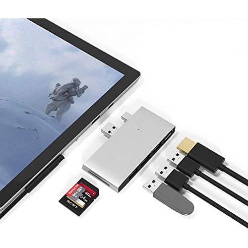 서피스 프로 5/ 프로 6 탈부착 스테이션 USB 허브 USB 3.0x3 허브 어댑터, SD& TF/ 마이크로 SD 메모리 카드 리더, 리더기, 4K HDMI 포트 컨버터, 변환기 악세사리 마이크로소프트 서피스 프로 6 5 (Not 서피스 3/ 4/ 7)