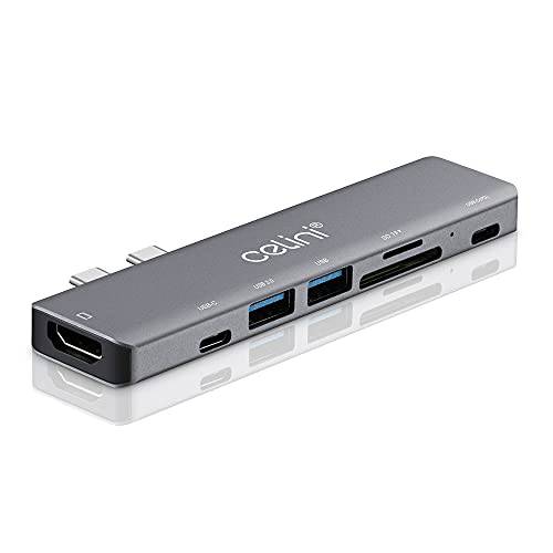 CELINI USB C 허브 맥북, 7 in 2 USB C 어댑터 호환가능한 USB C 포트, 87W 파워 Delivery, 4K HDMI, USB C and 2 USB A 데이터 포트, SD and 마이크로SD 카드 리더, 리더기