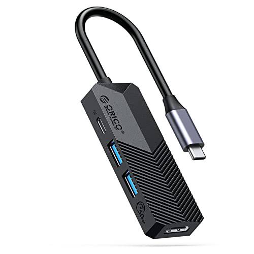 USB C 허브 ORICO 4-in-1 USB C to HDMI 어댑터, USB C 멀티포트 어댑터 4K HDMI 출력, USB 3.0, USB 2.0 and USB-C 파워 서플라이 포트 맥북 프로, 크롬북 and 타입 C Laptop-Black