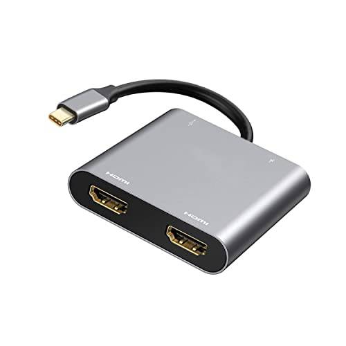 USB C to 듀얼 HDMI 어댑터, 4 in 1 USB 타입 C 허브 2 HDMI/ USB3.0/ PD 충전, 듀얼 스크린 디스플레이 USB-C 탈부착 스테이션 윈도우, 맥OS
