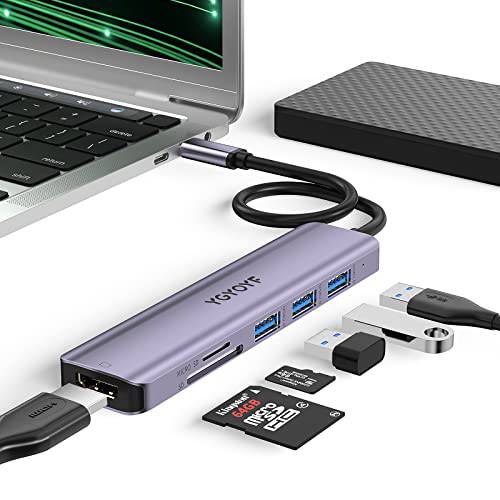 YGYOYF USB C 허브 멀티포트 어댑터 6 in 1 USB-C to HDMI 휴대용 동글 4K HDMI USB 3.0 포트 SD/ TF 카드 리더, 리더기, 호환가능한 맥북 프로/ 에어 XPS More 타입 C Devices(Space 그레이)