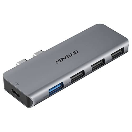 BYEASY 맥북 USB C 허브, Cost-Effective 5-in-2 USB 어댑터 맥북 프로/ 에어 2020 2019 2018, 미니 멀티 포트 USBC 컨버터, 변환기 3 USB2.0/ USB2.0/ USB-C 충전 Port（Grey）