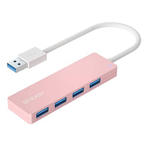 USB 허브, BYEASY 4 포트 USB 3.0 허브, 울트라 슬림 휴대용 데이터 허브 사용가능한 아이맥 프로, 맥북 에어, Mac 미니/ 프로, 서피스 프로, 노트북 PC, 노트북, USB 플래시 드라이브, 테슬라 모델 3(Pink)
