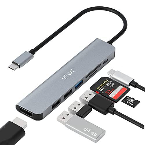 USB C 허브, JESWO USB C 어댑터, 7 in 1 4K HDMI 출력, USB 3.0, 2 USB-A, SD/ TF 카드 리더, 리더기, 100W PD, USB C 동글 맥북 프로/ 에어, 아이패드 프로, Dell XPS More 타입 C 디바이스