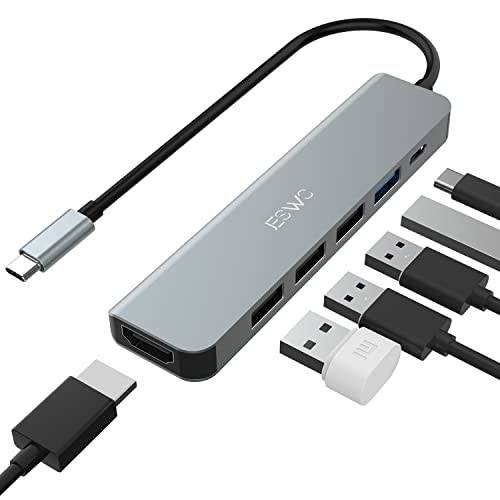 JESWO USB C 허브 멀티포트 어댑터, 맥북 타입 C 동글, 6 in 1 USB-C 허브 4K HDMI 출력, USB 3.0 포트, 3 USB 2.0 포트 and 100W 파워 Delivery USB C 노트북 and Other 타입 C 디바이스