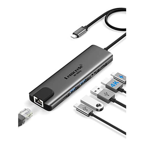 USB C 허브 4K 60Hz, Lemorele 6 in 1 USB C 멀티포트 어댑터 w/ 4K HDMI, 2 USB-A 3.0, 기가비트 이더넷, 100W PD, USB C 3.0 5Gbps 데이터 포트 맥북 프로/ 에어 M1 2020, 아이패드 프로 2021/ 미니 6, 서피스 프로