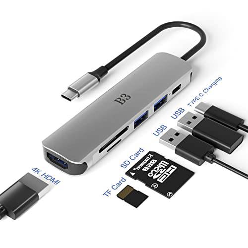 USB C 허브 HDMI 어댑터 맥북 프로/  에어 Swith and Other 타입 C 디바이스, USBC 디지털 AV 멀티포트 (6 in 1 동글 포트 of typec 2 USB 3.0 4k HDMI SD/ TF 카드 리더, 리더기 ) Type-c 멀티 도크