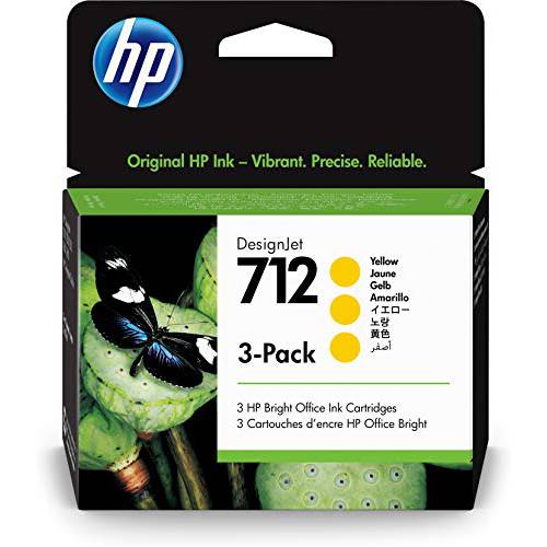HP 712 Yellow 29-ml 3-Pack 정품 잉크 카트리지 (3ED79A) DesignJet T650, T630, T230, T210&  스튜디오 Plotter 프린터