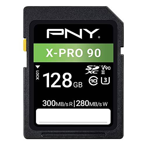 PNY 128GB X-PRO 90 Class 10 U3 V90 UHS-II SDXC 플래시 메모리 카드 - 300MB/ S, Class 10, U3, V90, 8K UHD, 4K UHD, 풀 HD, UHS-II, 풀 사이즈 SD