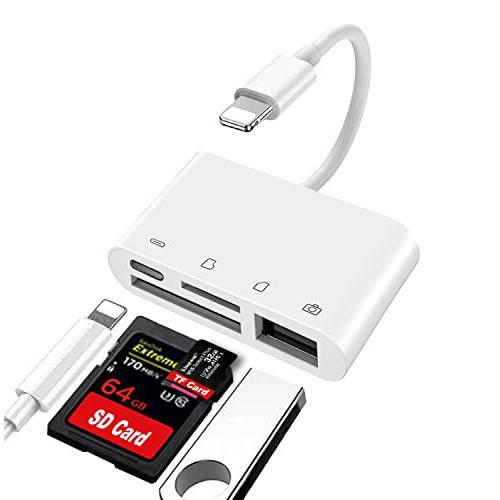 SD 카드 리더, 리더기 아이폰 4 in 1 SD 카드 어댑터 마이크로 SD 카드 리더, 리더기 아이패드 라이트닝 포트 트레일 카메라 뷰어 휴대용 메모리 카드 리더, 리더기 플러그 and 플레이
