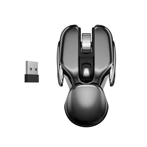 Dancesoul 충전식 무선 마우스 2.4GHz 소형 USB 리시버, 메탈 베이스, 인체공학 광학 휴대용 마우스 PC, 노트북, 컴퓨터, 태블릿, 태블릿PC- 그레이
