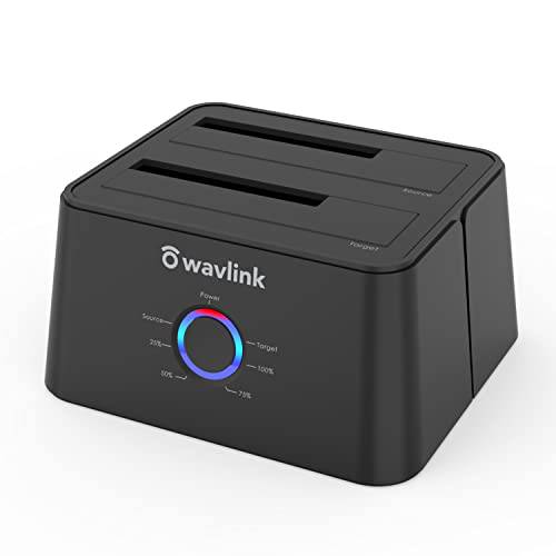 Wavlink USB 3.0 to SATA 듀얼 베이 외장 하드디스크 탈부착 스테이션 도크 복사기 2.5/ 3.5 인치 HDD/ SSD 맥스 2x16TB USB A to USB C 컨버터, 변환기 and 파워 어댑터, 지원 UASP Offline 클론