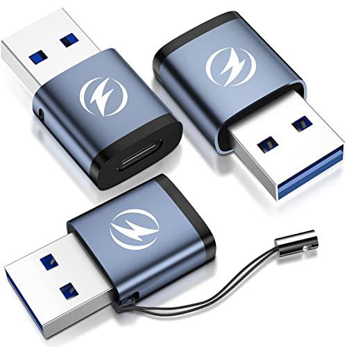 USB C Female to USB 3.0 Male 어댑터 (3 팩) Anti-Lost 스트랩, 5Gbps 3A 타입 C to USB 어댑터 호환가능한 맥북 프로/ 에어 2021, 아이맥 2021, 삼성, LG, 노트북, USB-A Host, 충전기,  보조배터리, 파워뱅크