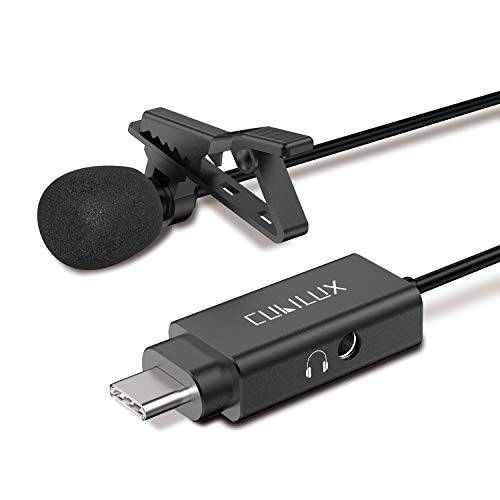 Cubilux MLC-2 USB C 마이크,마이크로폰 3.5mm 헤드폰 잭 모니터링, 타입 C 라펠 마이크, 썬더볼트 3 라발리에 콘덴서 2020/ 2018 아이패드 프로 맥북 프로, 삼성 노트 20/ 10 S20, 픽셀 4 3 2 XL