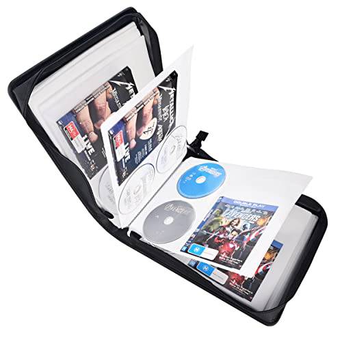 LIOVODE DVD 스토리지 케이스, 128 용량 CD 미디어 콜렉션 백 케이스 커버 디스크 Booklets 홀더 홈 앨범 오거나이저,수납함,정리함 (128 용량)