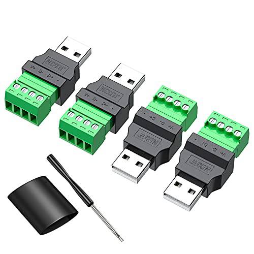 USB 무납땜 Male 어댑터 커넥터, DIY USB 케이블 USB 무납땜 커넥터, USB2.0 A Male 어댑터 커넥터 Breakout 보드 블랙 열 수축 배관 (4PCS Male)