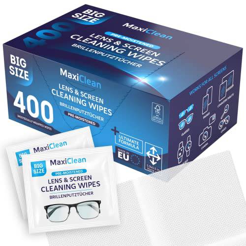 글라스 Wipes 렌즈 클리너 - 렌즈 Wipes  안경 - 400 Pre-moistened 개별 포장 Wipes 아이 글라스, 전자제품, 폰, 컴퓨터, 노트북 스크린 - 카메라 렌즈 클리너 - Made in EU