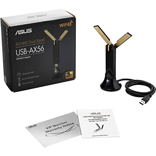 ASUS 와이파이 6 AX1800 USB 와이파이 어댑터 (USB-AX56) - 듀얼밴드 와이파이 6 Client, 2x2 지원,  게이밍&  스트리밍, Plug-and-Play, WPA3 네트워크 세큐리티, MU-MIMO, 빔포밍