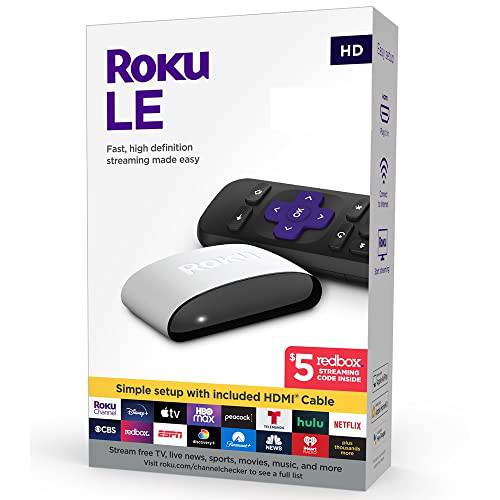 Roku LE 스트리밍미디어플레이어, 셋탑박스, 셋톱박스 3930S3, 고속, 하이 해상도 - 1080p 풀 HD (포함 충전 큐브, 리모컨, 배터리, and High-Speed HDMI 케이블, Redbox Promo) US 워런티