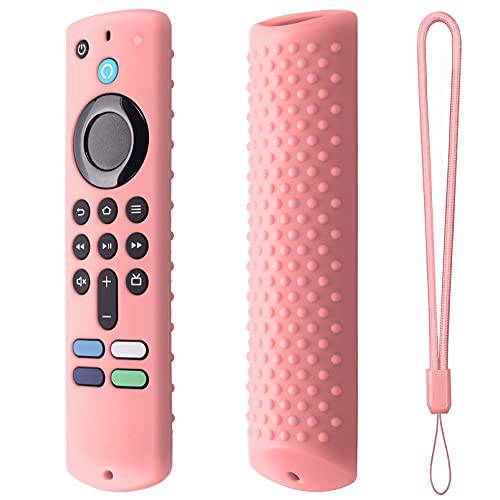리모컨 커버 TV 스틱 (3rd 세대) 실리콘 보호 케이스 TV 스틱 4k& 4K 맥스 (2021 릴리즈) 충격방지 실리콘 케이스 Lanyard(Pink)