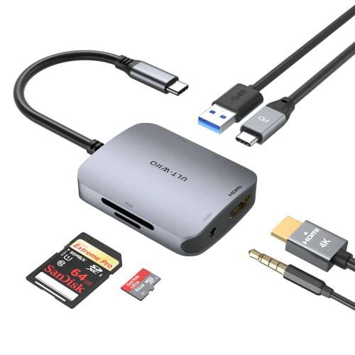 USB C 허브 어댑터, USB C HDMI 미니 동글, 6 in 1 USB C 허브 멀티포트 어댑터 4K HDMI, 100W PD, USB 3.0, SD/ TF 카드 리더, 리더기, 3.5mm 오디오 맥북 프로/ 에어, 아이패드, Dell XPS& Other Type-C 디바이스