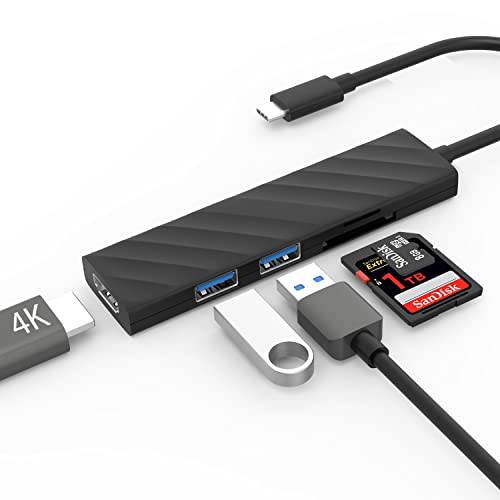 USB C 허브, 5 in 1 USB C 어댑터 4K USB C to HDMI, SD and 마이크로SD 카드 리더, 리더기, 2 USB 3.0 포트, 맥북 프로 2020/ 2019/ 2018, 아이패드 프로 2020/ 2019, Pixelbook, XPS, and Other Type-C 노트북