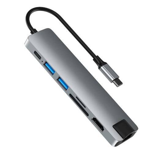 7-IN-1 USB C 허브 멀티포트 어댑터 USB-C 허브 4K 30Hz HDMI, USB 3.0/ 2.0 포트, 55W 파워 Delivery, 기가비트 이더넷, SD/ TF 카드 리더, 리더기, USB C 탈부착 스테이션 맥북 프로/ 에어 2020/ 2019, 아이패드 프로, XPS