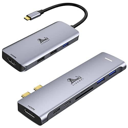LIONWIE 6 in 1 USB C to 듀얼 HDMI 허브 어댑터, 7 in 2 USB C 허브 어댑터 맥북 프로 에어 2021-2016