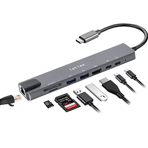 USB C 허브 탈부착 스테이션, USB C 어댑터 4K HDMI, 2 USB 3.0, TF/ SD 리더, 리더기, 이더넷, 100W 파워 Delivery 호환가능한 맥북 프로, 서피스 프로, 아이패드 프로 and Other 타입 C 디바이스