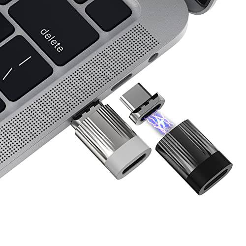 USB C 자석 어댑터 (2 팩) 지원 USB PD 120W 퀵 충전& 480Mb/ s 데이터 전송 타입 C 커넥터 직각 호환가능한 USB-C 휴대용 폰, 노트북& 태블릿