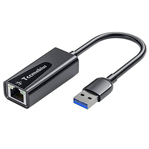 Tccmebius USB 랜포트, USB 3.0 to 10/ 100/ 1000 기가비트 이더넷 랜 네트워크 어댑터 호환가능한 닌텐도, 맥북, 서피스 프로, 노트북 PC Windows7/ 8/ 10, XP, Vista, Mac (TCC-S30A)