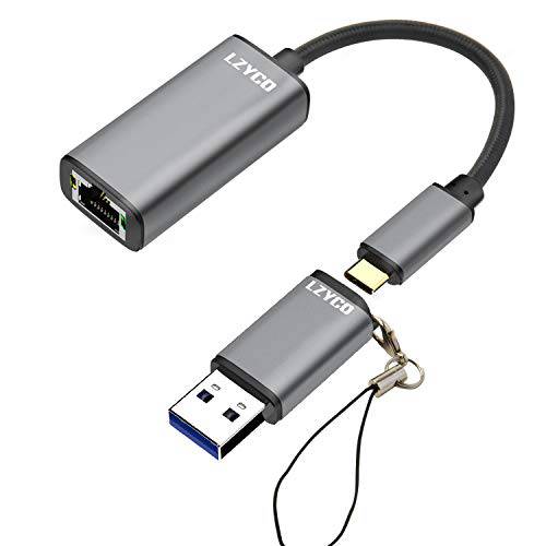 USB C and 랜포트, USB Type-C to RJ45 기가비트 랜포트, 2-in-1 어댑터 호환가능한 USB 3.0 or 썬더볼트 3 to RJ45 랜 네트워크 어댑터 맥북 프로/ 에어, 아이패드 프로, Dell XPS.